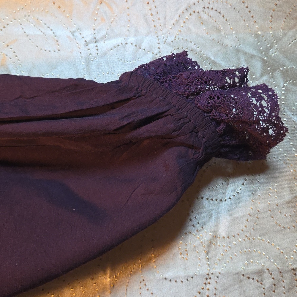 Free People Deep Purple Top with Lace Detail,sz M. - Picture 5 of 9